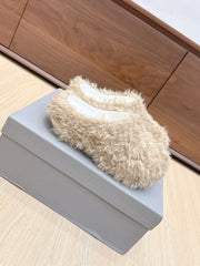 BALENCIAGA 25S MULES IN BEIGE FAUX FUR