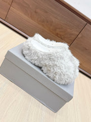 BALENCIAGA 25S MULES IN IVORY WHITE FAUX FUR