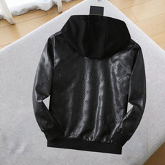 LV HOODED JACKET IN BLACK EMBOSSED CALFSKIN AND COTTON 239057
