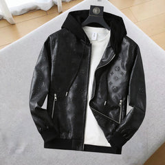 LV HOODED JACKET IN BLACK EMBOSSED CALFSKIN AND COTTON 239057
