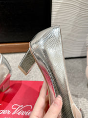 BELLE VIVIER PUMPS IN SILVER METALLIC LIZARD EMBOSSED CALFSKIN