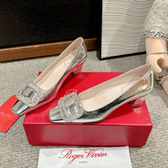 BELLE VIVIER PUMPS IN SILVER METALLIC CALFSKIN