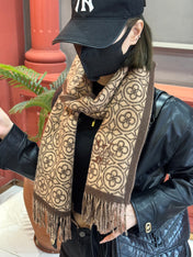FLOWER MONOGRAM SCARF 180 CM IN MEDIUM BROWN CASHMERE 388306