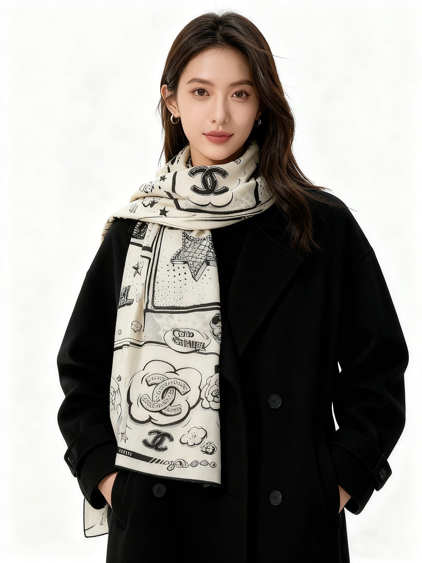 CHANEL 25S SCARF 140 IN SILK AND CASHMERE 931994