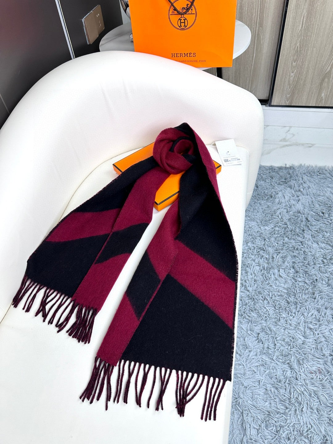 SCARF 190 CM IN JAM PURPLE MIX BLACK CASHMERE 370395