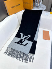 GRAPHIC DUAL SCARF 192 CM IN BLACK MIX LIGHT GRAY WOOL AND CASHMERE 396435