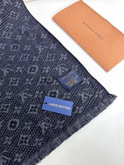 SCARF 180 CM IN PRUSSIAN BLUE CLASSIC MONOGRAM CASHMERE 396439