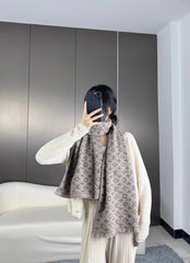 SCARF 180 CM IN KHAKI BROWN CLASSIC MONOGRAM CASHMERE 396440