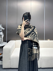 REVERSIBLE EKD SCARF 210 CM IN BLACK MIX CAMEL BEIGE CASHMERE 410182