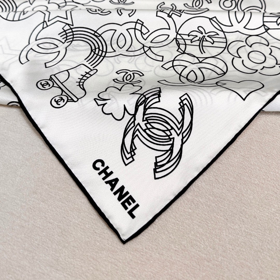 CHANEL 25S SCARF 90 IN TWILL SILK 740294