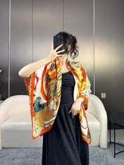HERMES 26S PRINTED SQUARE SCARF 135 IN CASHMERE AND SILK 309422