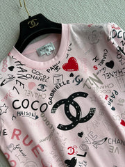 CHANEL PINK LOGO PRINT T-SHIRT