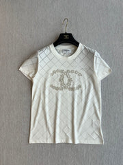 CHANEL WHITE SHORT-SLEEVE EMBELLISHED T-SHIRT