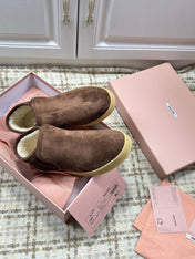 MIUMIU 26S SLIP-ON BOOTIES IN DARK BROWN SUEDE WITH SHEARLING