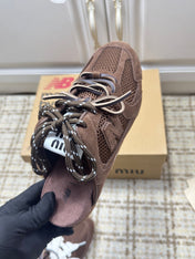 MIUMIU 26S NEW BALANCE SNEAKER MULES IN DARK BROWN SUEDE AND MESH