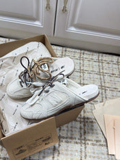 MIUMIU 26S NEW BALANCE SNEAKER MULES IN CREAM WHITE SUEDE AND MESH