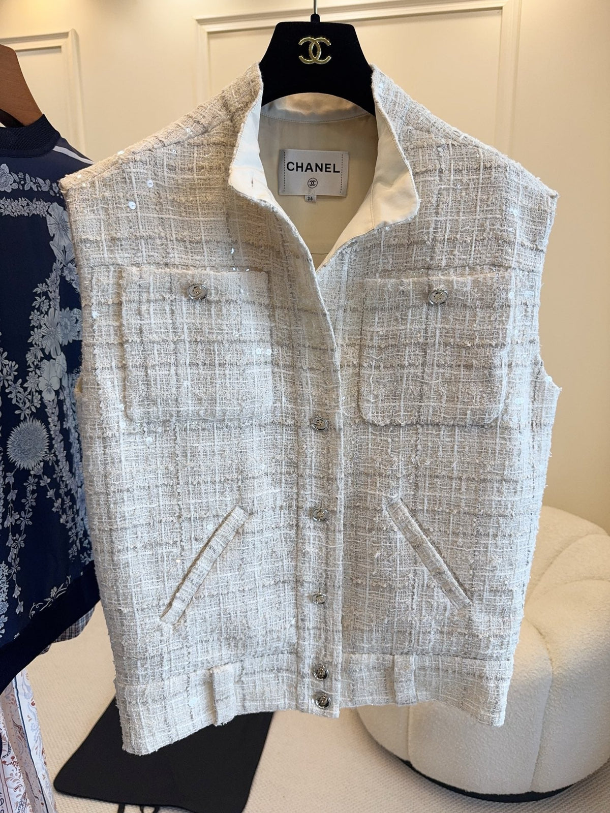 CC 2025 Vest Beige Apricot Tweed Fabric