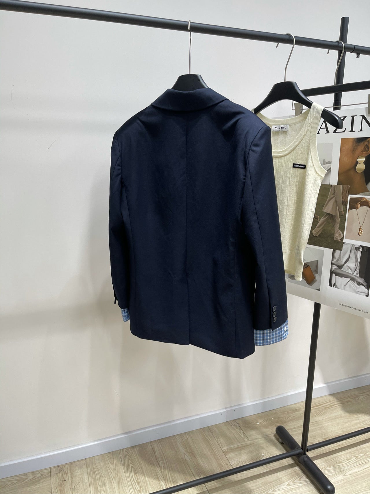 MIUMIU NAVY CHECKED SUIT 224381