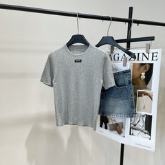 MIUMIU CREW NECK SHORT SLEEVE KNIT TOP 273085