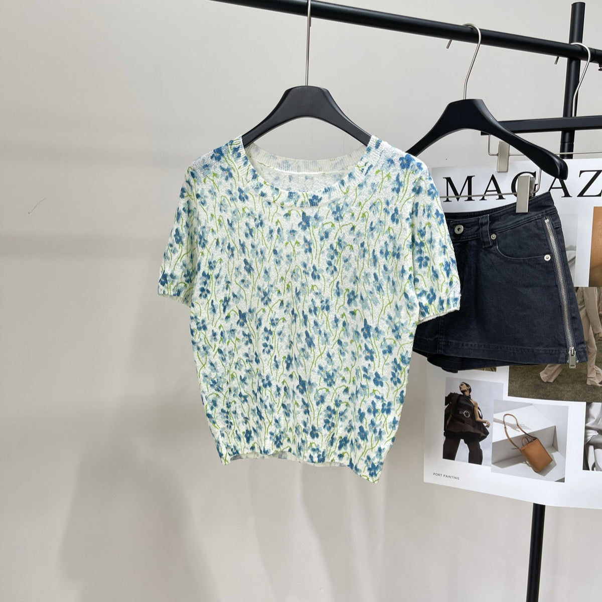 LOEWE SHORT-SLEEVE SWEATER WITH FLORAL KNIT 275922