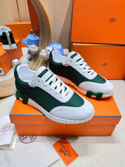 BOUNCING SNEAKER IN PALE GRAY SUEDE AND GREEN FOREST KNIT