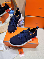 DEPART SLIP-ON SNEAKER IN NAVY BLUE KNIT AND CALFSKIN