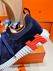 DEPART SLIP-ON SNEAKER IN NAVY BLUE KNIT AND CALFSKIN