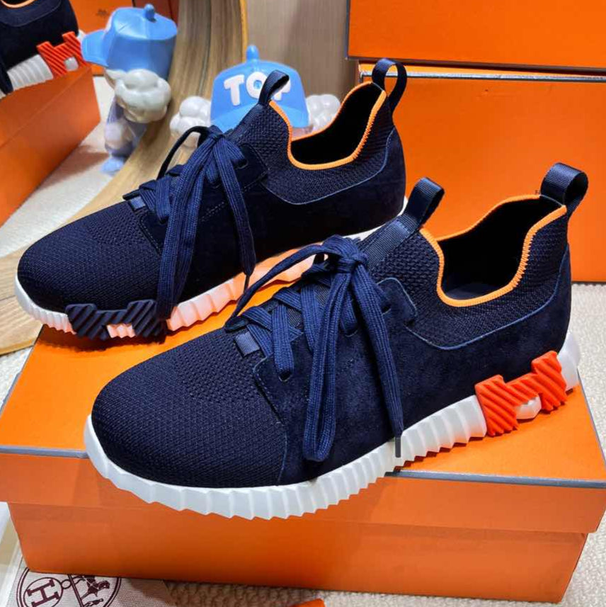 DEPART SLIP-ON SNEAKER IN NAVY BLUE KNIT AND CALFSKIN