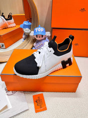 DEPART SLIP-ON SNEAKER IN WHITE MIX BLACK KNIT AND CALFSKIN