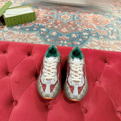 GG RHYTON TRAINER LIGHT GRAY AND SCARLET CALFSKIN