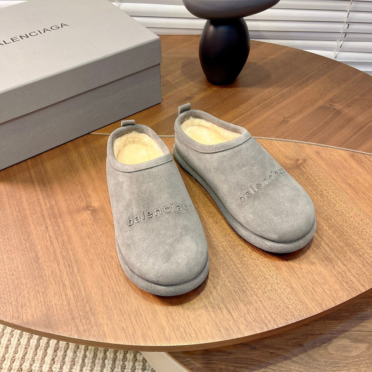 BALENCIAGA 25S AURALEE SLIP-ON 25 MM IN GREY SUEDE