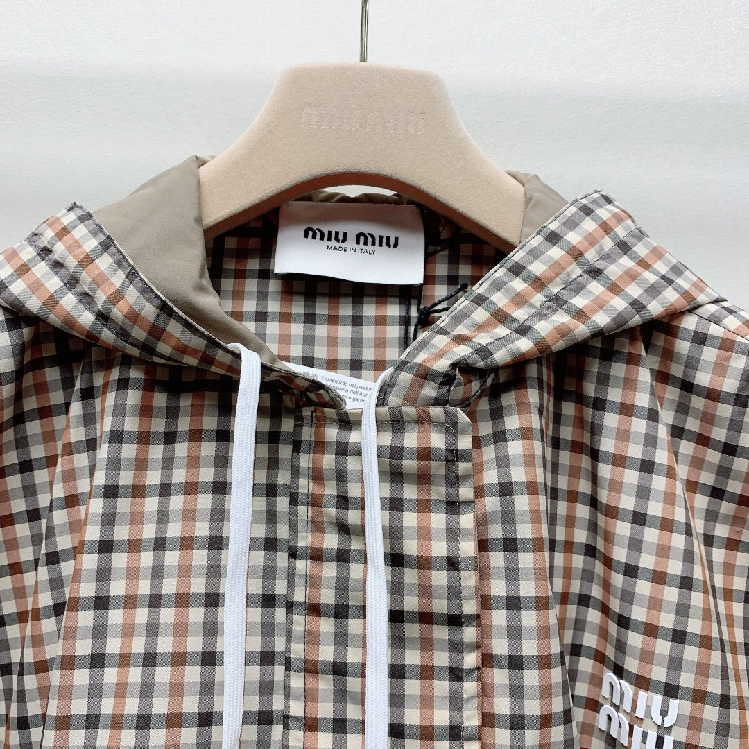 MIUMIU PLAID HOODED JACKET 228063