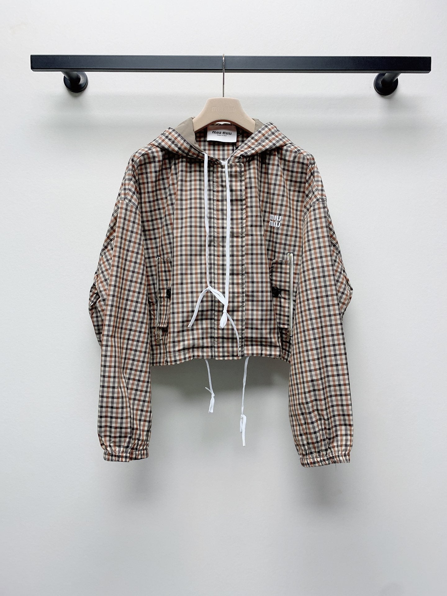 MIUMIU PLAID HOODED JACKET 228063