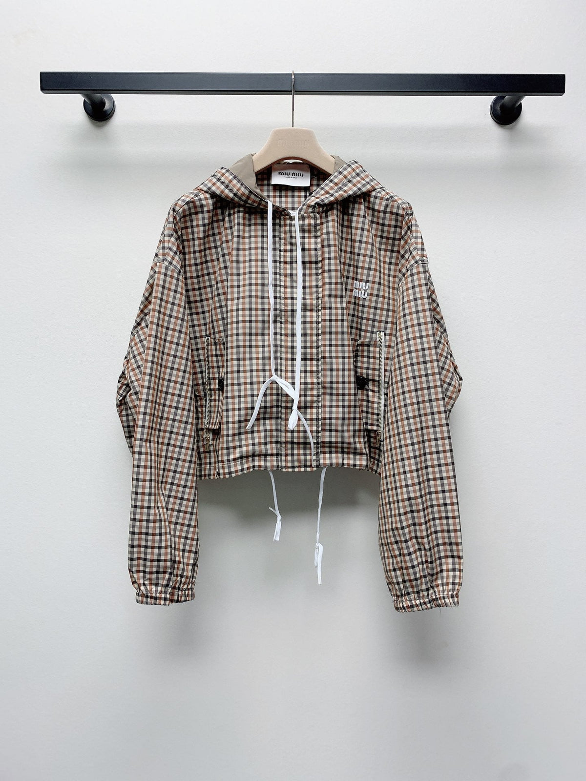 MIUMIU PLAID HOODED JACKET 228063