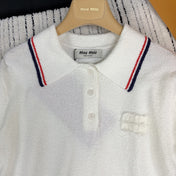 MIUMIU BUTTON-UP KNIT SWEATER WITH LAPEL COLLAR 268101