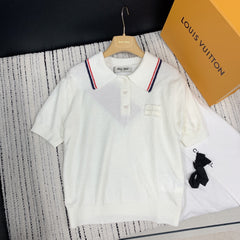 MIUMIU BUTTON-UP KNIT SWEATER WITH LAPEL COLLAR 268101