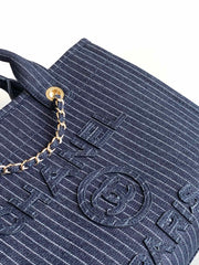 CHANEL 25S TOTE BAG 32 CM IN NAVY BLUE CANVAS