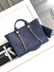 CHANEL 25S TOTE BAG 38 CM IN NAVY BLUE CANVAS
