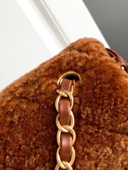 CHANEL 25S FLAP BAG 18 CM IN BROWN WOOL AND LAMBSKIN