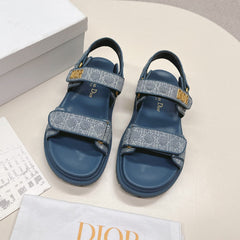 DIOR BACK-STRAP SANDALS 25S IN NAVY BLUE DENIM AND CALFSKIN
