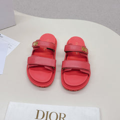 DIOR CLASSIC DOUBLE-STRAP SLIDES 25S IN STRAWBERRY PINK CALFSKIN