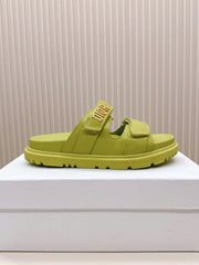 DIOR CLASSIC DOUBLE-STRAP SLIDES 25S IN OLIVE YELLOW CALFSKIN