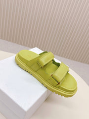 DIOR CLASSIC DOUBLE-STRAP SLIDES 25S IN OLIVE YELLOW CALFSKIN