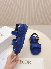 DIOR BACK-STRAP SANDALS 25S IN NAVY BLUE CALFSKIN WITH GOLD HARDWARE