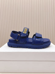 DIOR BACK-STRAP SANDALS 25S IN NAVY BLUE CALFSKIN WITH GOLD HARDWARE