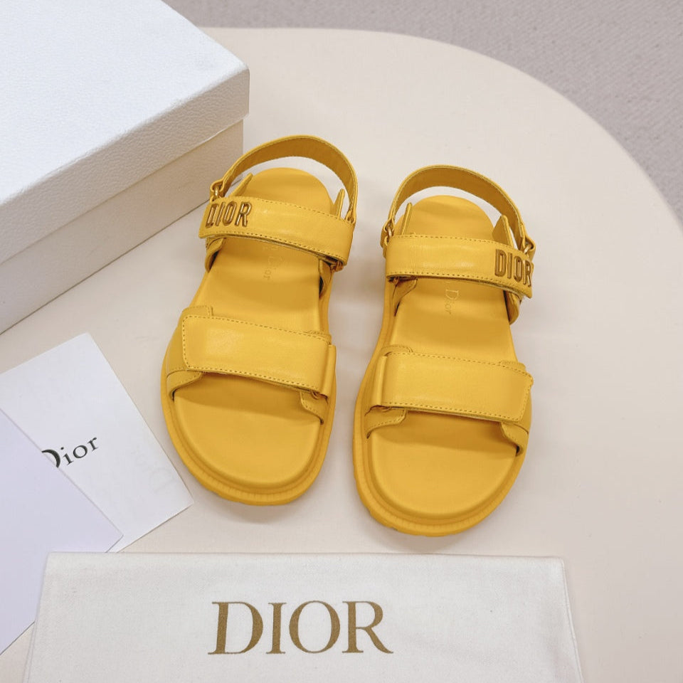 DIOR BACK-STRAP SANDALS 25S IN YELLOW CALFSKIN WITH GOLD HARDWARE