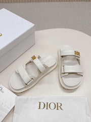 DIOR CLASSIC DOUBLE-STRAP SLIDES 25S IN CREAM WHITE CALFSKIN