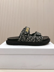 DIOR CLASSIC DOUBLE-STRAP SLIDES 25S IN BLACK FABRIC AND CALFSKIN