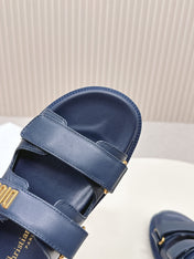 DIOR CLASSIC DOUBLE-STRAP SLIDES 25S IN MIDNIGHT BLUE CALFSKIN
