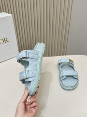 DIOR CLASSIC DOUBLE-STRAP SLIDES 25S IN PASTEL BLUE CALFSKIN